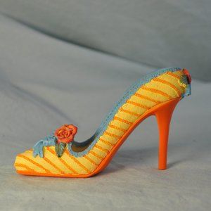3 for $24 - My Treasure fancy shoe figurine yellow orange striped floral (W1001)